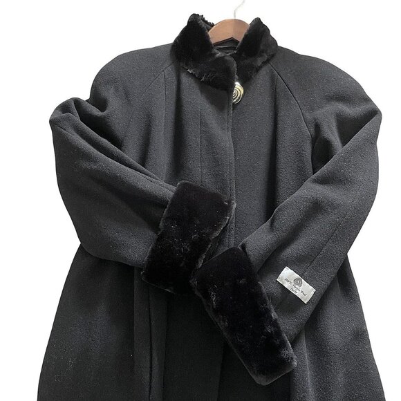 John Weitz Vintage Wool Long Trench Coat | Black | Fur Collar | Fur Cuffs | 12P - Picture 5 of 6